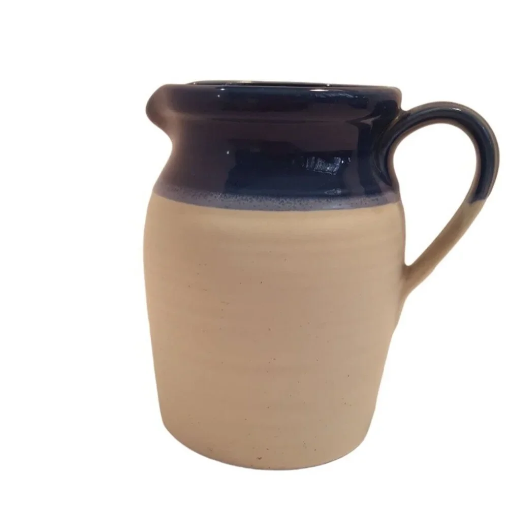 Blue white‎ pottery stonewear pitcher 7 inches milk jug stoneware